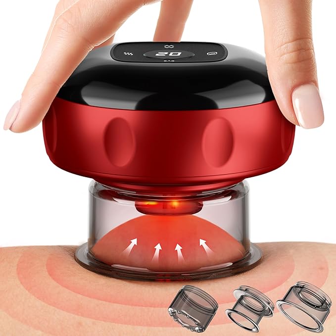 Cakoutanb Smart Cupping Therapy Massager, 7 in 1 Red Light Cupping Therapy Set with 2 Modes for Targeted Pain Relief, Muscle Soreness,Tighter Skin, Cupping Kit with 12 Levels Suction and Heat,1 Pack