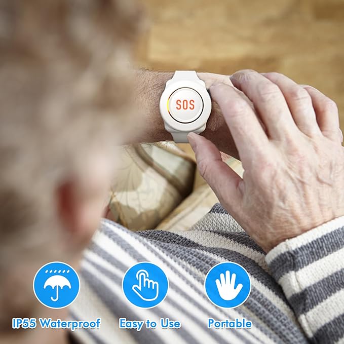 Daytech Wireless Caregiver Pager Wrist Call Button Personal Help Alert Pager System for Home Nurses Caregivers Patients Elderly 2 Waterproof Transmitters 1 Plugin Receiver