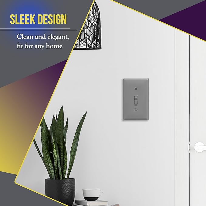 ENERLITES Toggle Light Switch Wall Plate, Size 1-Gang 4.50" x 2.76", Unbreakable Polycarbonate Thermoplastic, 8811-GR, Gray