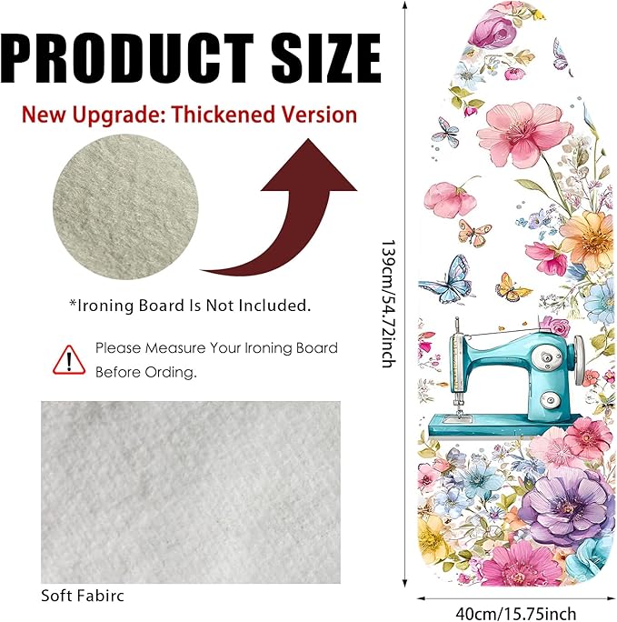 Nuxovilar Ironing Board Cover Needle Cotton 15x54 Inches | Ironing Board Cover and Pad Floral Design Needle Cotton for Living Room, Laundry Area, Guest Room