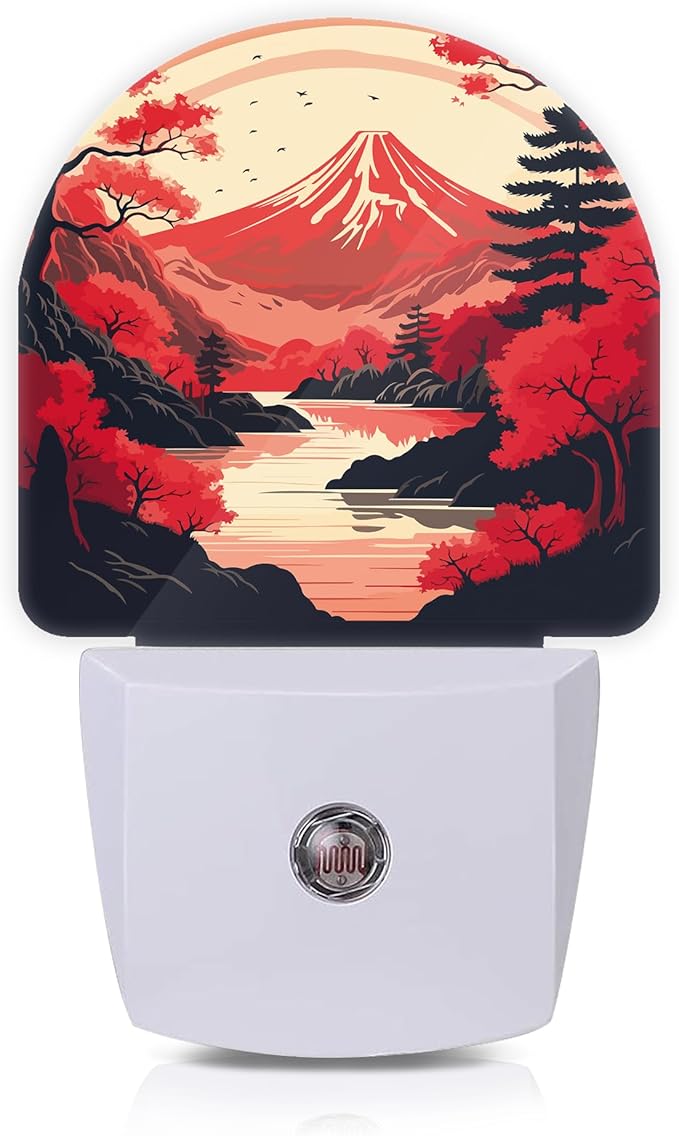 Axxitude Japanese Mountains Night Lights Plug into Wall for Girls Boys Room,Night Light LED Lamp Dusk to Dawn Sensor Round Lamp for Bedroom Bathroom Hallway Home Wall Decor Nightlight