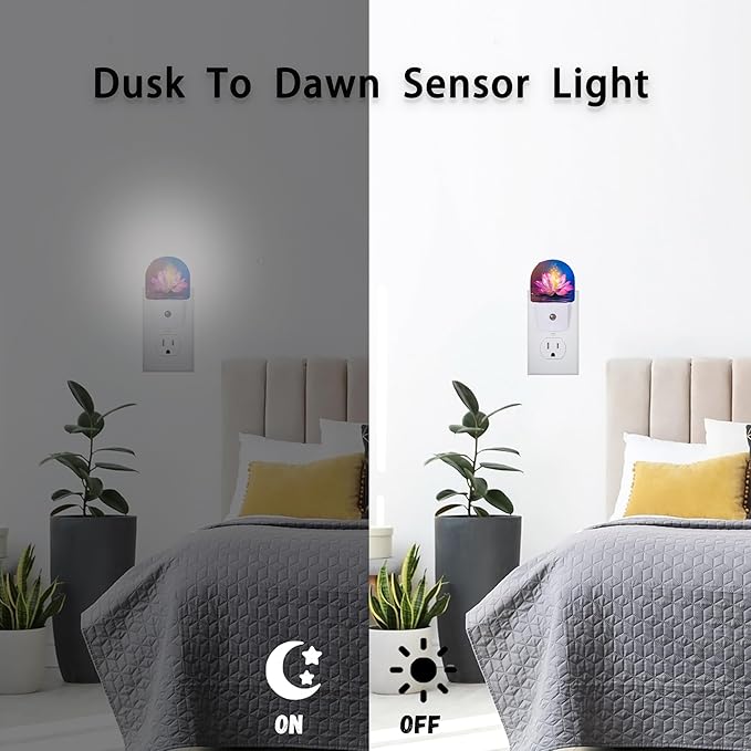 Axxitude Sparkle Pink Lotus Flower Night Lights Plug into Wall for Girls Boys Room,Night Light LED Lamp Dusk to Dawn Sensor Round Lamp for Bedroom Bathroom Hallway Home Wall Decor Nightlight