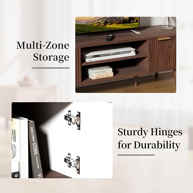 YLGJ&TIDY Modern Wood TV Stand Up to 60'',Universal Entertainment Center with 3-Tier Shelves,TV Console with Cabinets Storage,Wood Frame Television Stand (Brown)