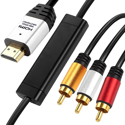 HDMI to RCA 10FT Cable with IC, HDMI Male to 3-RCA SV AV Cable Video Audio Component Converter Adapter 1080P Cable for TV HDTV DVD