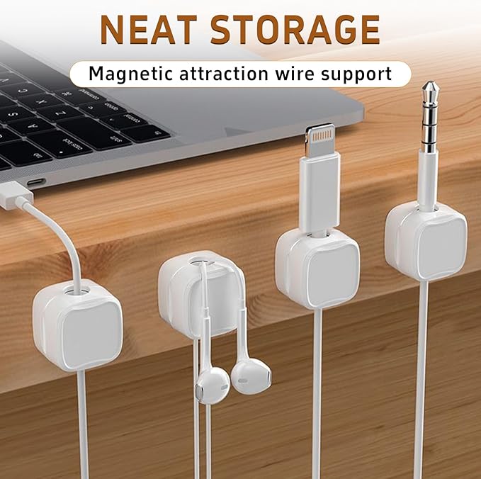 10 Pack Cord Organizer Holder,Magnetic Cable Clips for Desk Nightstand,Cable Management Clips,Desk Cable Holder Clips Adhesive Phone Charging Cable Keeper for Office Home Desktop Bedroom, White