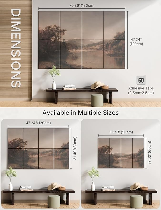 Wall Art Acoustic Panels,70''×47''Sound Absorbing Panels-8-Pack with 60 Adhesive Tabs, Decorative Sound Absorbing Panels for Living Room and Recording Studio, Offices-Mount Washington