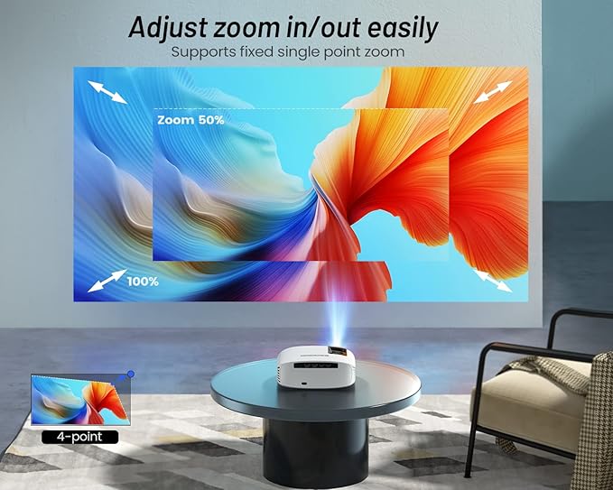 Projector, GooDee 4K Support 600 ANSI WiFi Bluetooth Native Full HD 1080P Projector, 15000L Home Theatre Projector 4P/4D with Dolby Audio, Compatible iOS/Android/Tablet/PC/TV Stick/USB/DVD/Game/PPT