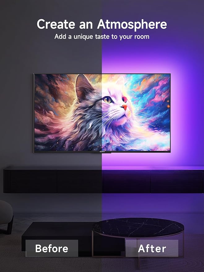 KANTUTOE TV LED Lights, 13.1ft LED Lights for 43-60in TV, RGB TV Backlight Behind with Music Sync Bluetooth APP and Remote Control Strip Light USB Powered for Bedroom Gaming Room Decor