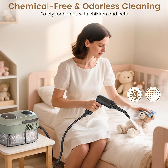 2500W Handheld Steam Cleaner, 3-Level Adjustable Steam Cleaner for Home with 21 Accessories, Multipurpose Portable Steamer Cleaning for Car,Floor,Furniture,Tile,Grout,Couch,Fast Heat-Up (Green)