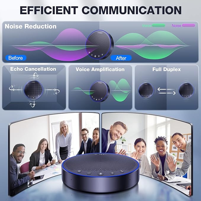 EMEET M3 Conference Speaker and Microphone, Zoom Certified Bluetooth Speakerphone with 4 AI Mics 360° Voice Pickup, 18H Talk Time, USB 2.0&Bluetooth 5.0 with Daisy Chain for 20 People for Zoom Teams