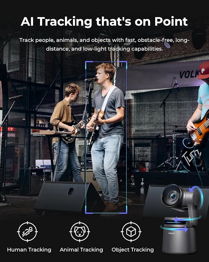 OBSBOT Tail Air NDI Streaming Camera 4K, AI Tracking PTZ Camera with Intelligent APP, Gesture Control, HDMI/USB-C/Wireless Webcam, Video Camera Live Stream for YouTube, Church, Worship, Creator, etc.