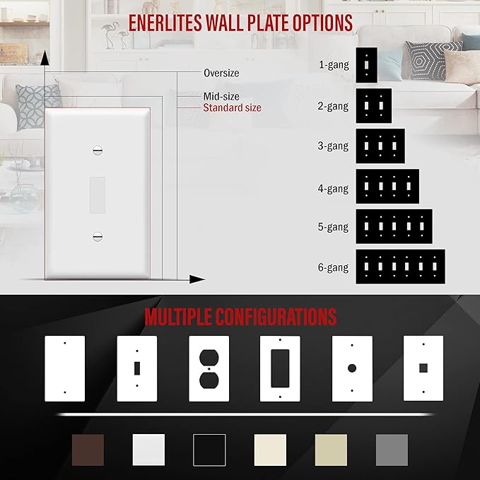 ENERLITES Toggle Light Switch Wall Plate, Gloss Finish, Standard Size 1-Gang 4.50" x 2.76", Unbreakable Polycarbonate Thermoplastic, 8811-W-40PCS, White (40 Pack)
