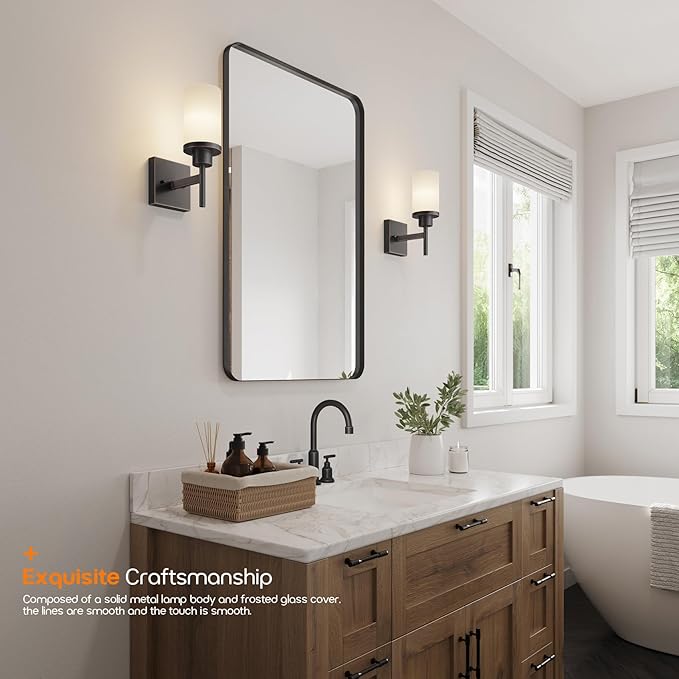 AONEON Wall Lights Over Mirror Bathroom Vanity Light Fixtures with White Frosted Glass, Wall Sconce for Porch Hallway Entrance, Oil Rubbed Bronze T001ORB-L1