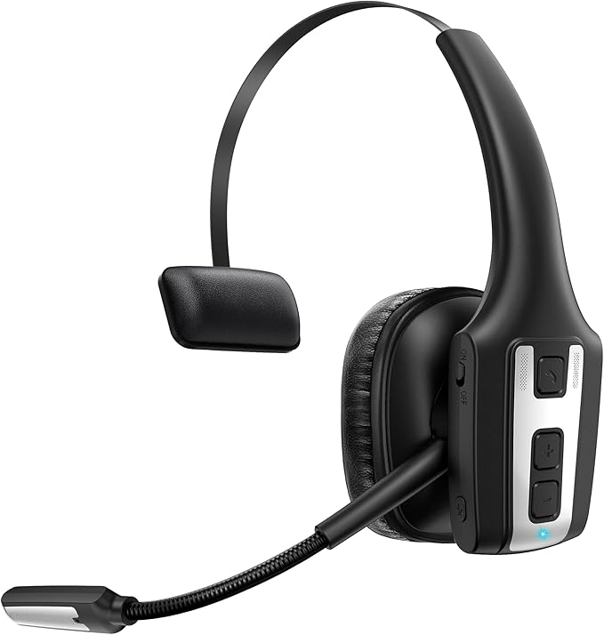 Trucker Bluetooth Headset, Wireless Headset with Mic for Work, Upgraded V5.3 Dual Noise Cancelling Microphones, Mute Button, Multipoint, 53H Battery, for Truck Drivers, Work from Home Office Phone