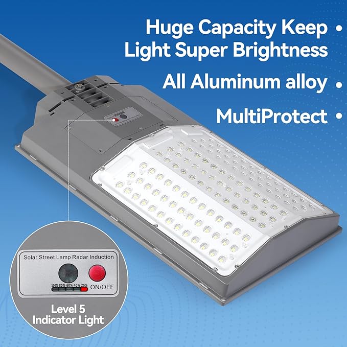 8500W Solar Street Lights Outdoor, 550000LM 7000K Solar Parking Lot Lights Dusk to Dawn 35000mAh IP67 Waterproof Pole Security Flood Lamps with Motion Sensor and Remote for Yard, Garage, Driveway