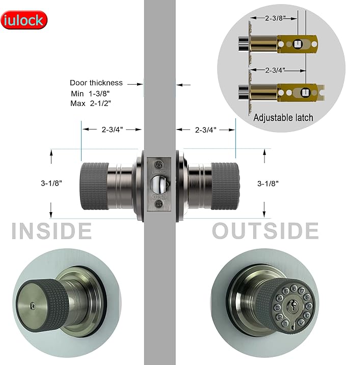 iulock Smart Door Knob with Keypad and Key,Keyless Entry Door Lock with Rubber Grip, Auto Lock,50 User Code,Waterproof, Easy to Install and Program for Bedroom Garage Office Gate (Satin Nickel)