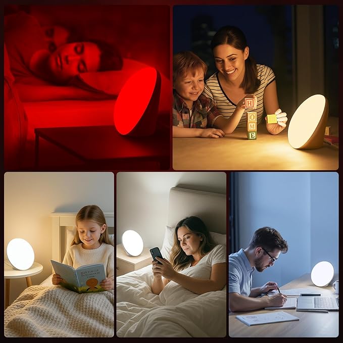 COMSYNC Light Therapy Lamp with 10000 Lux Sun Light & 670nm Red Night Light, Sleep Aid & Mood Boosting Lamp, 5 Color Temperatures, 5 Brightness Levels, 4 Timer Settings, Smart Touch & Remote Control