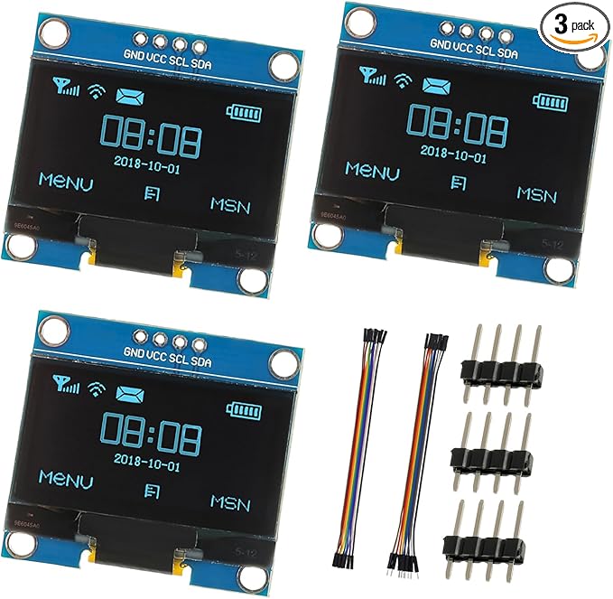 JAMHER 1.3 Inch I2C IIC OLED Display Module 128x64 Pixel Mini Self-Luminous Display Screen Board for Arduino Projects Raspberry Pi with Wire(3Pack Blue)