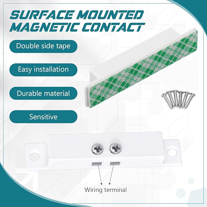 Tellegloww 20 Sets NC Wired Surface Mounted Alarm Magnetic Door Contact Sensor Door Window Reed Switch Sensor with Double Side Tape for Security