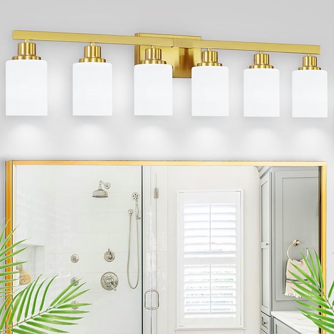 DIKAIDA 6 Light Gold Bathroom Vanity Light, Gold Bathroom Light Fixtures, 38" Modern Brushed Gold Vanity Lighting Fixtures for Bathroom Over Mirror, Gold Sconces Wall Lighting for Bedroom Living Room