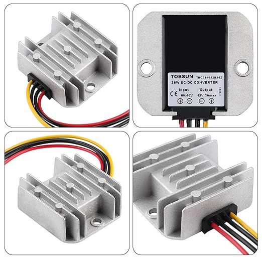 DC Voltage Reducer Converter DC 8V-40V to 12V 3A 36W Automatic Step Down Up Voltage Regulator Power Converter Waterproof Module Transformer for Golf Cart Club Car