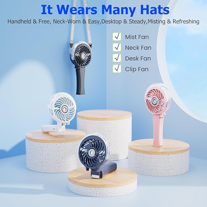 HandFan 2025 Upgraded Portable Misting Fan, Two Button Easy Operation, Handheld Rechargeable Mister Fan, Spray Water Mist Fans, Mini Electric Cooling Fans for Travel, Outdoors, Disney(Pink)