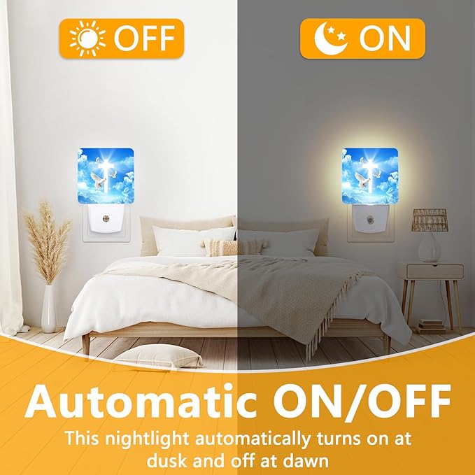 GANTINIR Cross Heaven Night Light, Plug-into Blessed Nightlight White LED Lamp, Energy Efficient Decor Desk Lamp for Bedroom Hallway Stairs Bathroom
