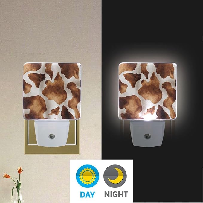 Pigsaly Led Night Light Animals Brown Cow Skin Night Light Plug in Wall Lamp Smart Dusk to Dawn Sensor Nightlight Led Lamp Energy Saving Lights Gift for Kids Room Bedroom Bathroom Hallway