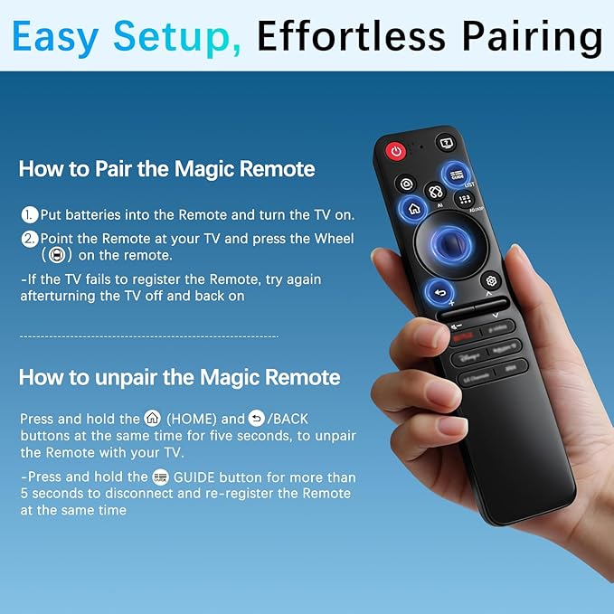 Replacement Magic Remote for LG Smart TV 2025 with Red Silicone Cover – Compatible with LG OLED G5 C5 B5, QNED 92A 85A 80A – AI Voice, Pointer, Scroll, Air Mouse – Quick Pairing & Durable Design