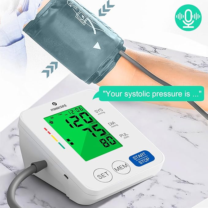 Panacare Blood Pressure Machine, Automatic Upper Arm Blood Pressure Monitor for Home use, 2x99 Readout and BP Cuff, 3.4" 3-Color Backlit Screen, Adjustable Large Cuff (8 to 16 inches), White