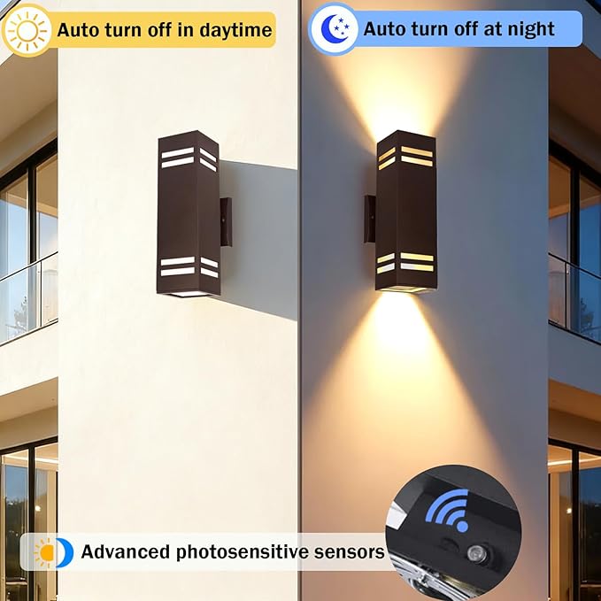 iYogaled Dusk to Dawn Outdoor Wall Light, Brown Exterior Up Down Lights Outdoor Light Fixture, Porch Lights Wall Mount 2 Pack, IP65 Aluminum Modern Outside Lights for House Front Door, Porch
