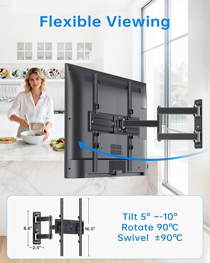 Full Motion TV Wall Mount for Most 32-55 inch TVs up to 66 lbs, Rotation, Swivel, Tilt Articulating Wall Mount Bracket with Magnetic Level and Cable Storage for Corner Living Room Max VESA 400x400mm
