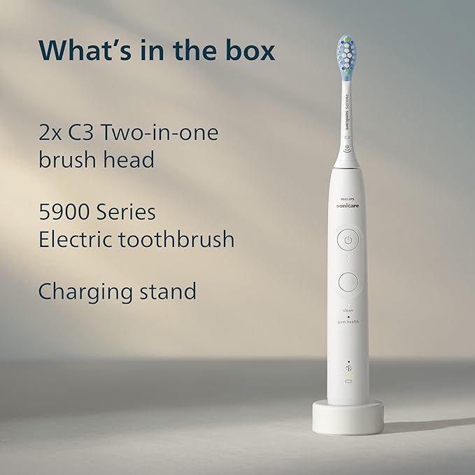 Philips Sonicare 5900 Series Electric Toothbrush - Next-Generation Sonicare Technology, Pressure Sensor, 6 Brushing Settings, SmarTimer, BrushPacer, 21-Day Runtime, White, Model HX7130/02