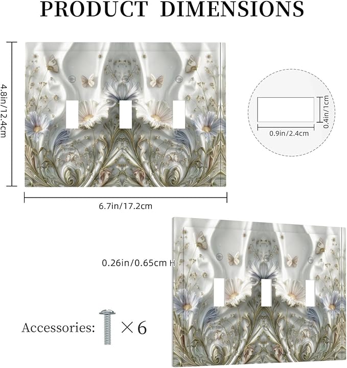 Bvtewkhz Boho Floral Wild Flower 3 Gang Triple Toggle Decorative Light Switch Covers Electrical Faceplate Switch Plates for Bathroom Kitchen Home