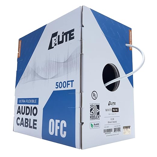 16/4 Audio Speaker Wire Cable, 16AWG/4-Conductor, UL Listed, CMR/CL3R, (Riser/in-Wall & Outdoor/In-Ground (Direct Burial)- 100% Oxygen Free Pure Bare Copper (OFC), 500ft Bulk Cable (65 Strands)