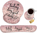Keyboard Wrist Rest + Mouse Pad Wrist Support Set with Coasters, Today is a Good Day to Have a Good Day Inspirational Quote with Non-Slip PU Base Ergonomic Mousepad for Home Office Working Studying