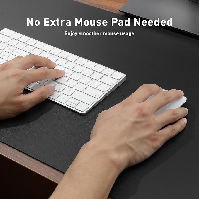 Aothia Faux Leather Desk Mat – Large Mouse Pad, Non-Slip PU Leather Blotter, Waterproof Writing Surface for Office and Home (Black, 47.2" x 23.6")