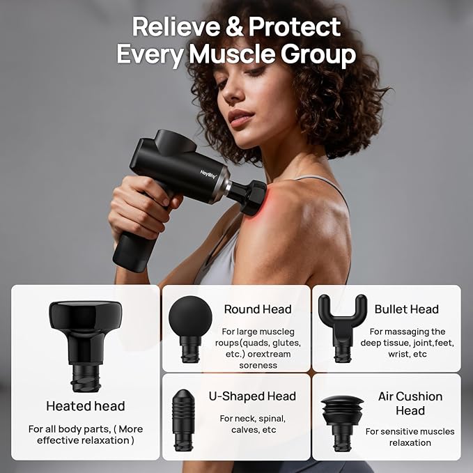 HEYCHY Professional Muscle Massage Gun with Heat, Portable Handheld Muscle Massager, Percussion Back Body Masajeador 12mm Amptitude for Athletes, Runner,Electric Back Massager for Men Women
