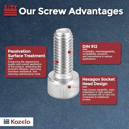 Kozelo 10pcs Socket Head Cap Screws - [M10-1.5 x 25mm] 304 Stainless Steel Allen Socket Drive for Electrical Motor 3D Printing Fan Engine Replacement Use, Silver