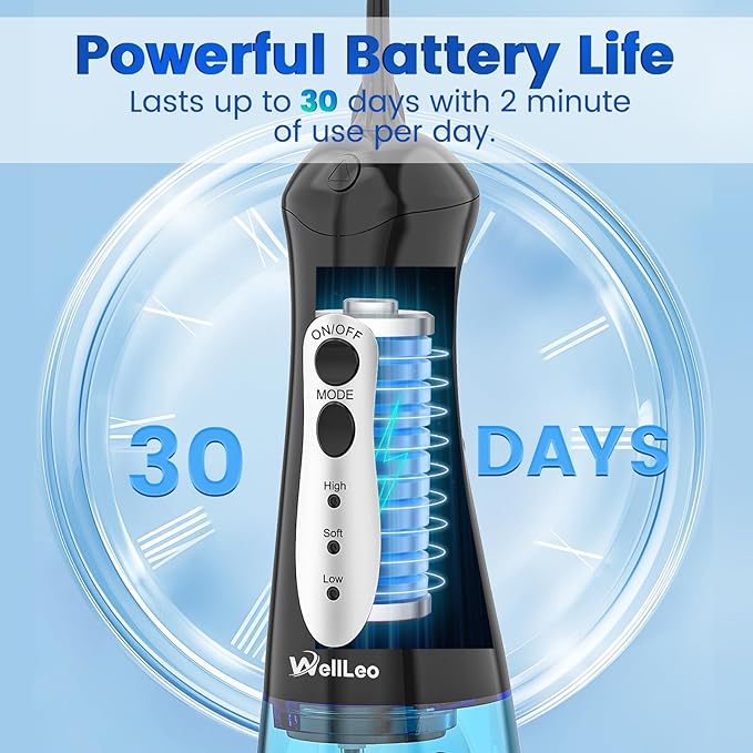 WellLeo Water Flossers for Teeth, Portable Oral Irrigator Rechargeable Water Dental Flosser Pick with High Pressure 5 Jet Tips, IPX7 Travel Water Flossing for Brace Teeth Cleaner Gum Care