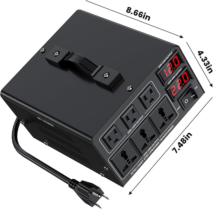 3000W Voltage Converter Transformer(110V to 220V or 220V to 110V) Step Up/Down Converter 110/120 Volt - 220/240 Volt w/US Power Cord,Circuit Breaker Protection, LCD Screen Display