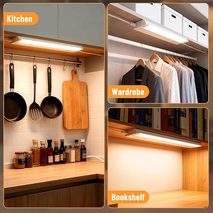 Snyloe 12" LED Under Cabinet Lighting, 8W 600LM, 3 Color Temperatures (3000K/4000K/5000K), Hardwired or Plug-in, Dimmable, 45° Rotatable Design, Connect Multiple Fixtures Up to 15 Units