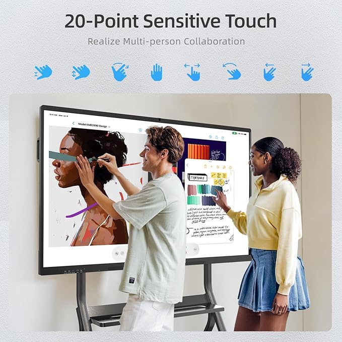 65" Smart Board for Classroom Office Home, All-in-One 4K Interactive Whiteboard, Digital Electronic Smartboard with 20 Point Touchscreen, Android 13, 8+128G (Wall Mount Included)