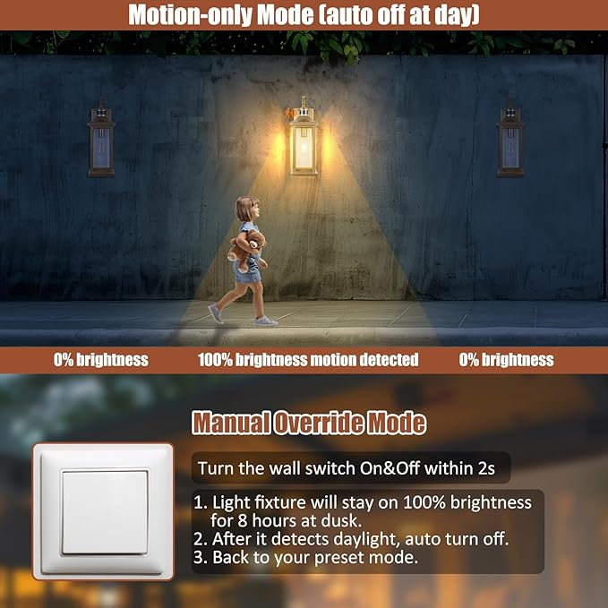 Roravilila 2-Pack Gold Dusk to Dawn Motion Sensor Lights 18 Inch, Large Outdoor Light Fixtures IP65 Waterproof Anti-Rust Brass Outside Lights for House Photocell Modern Exterior Lanterns Wall Mounted