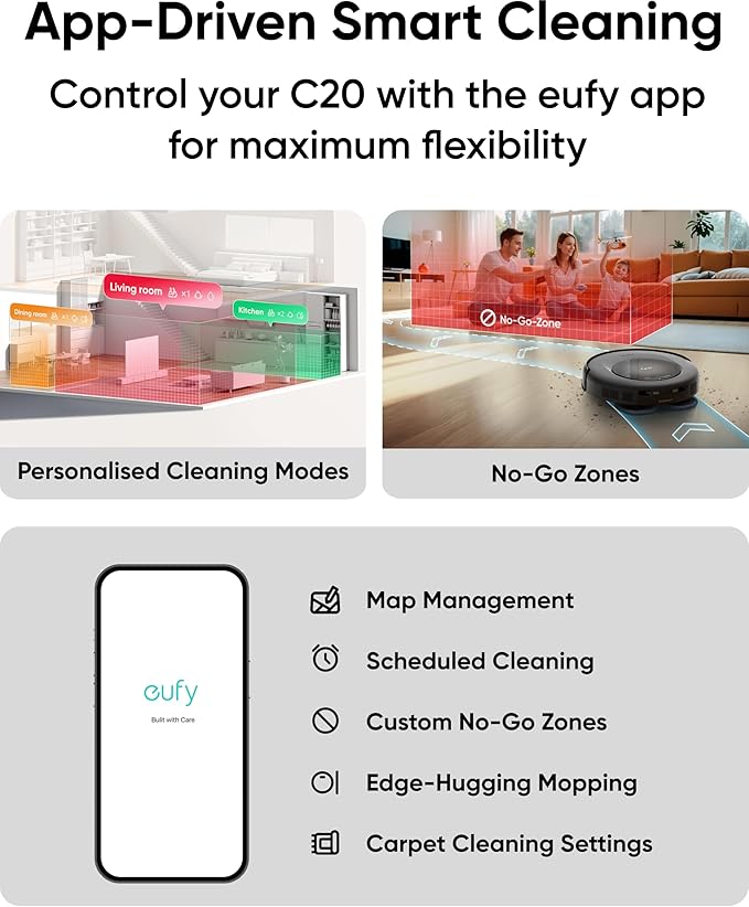eufy Omni C20 Robot Vacuum and Mop Combo, All-in-One Station, Auto Mop Washing and Auto Drying for Hands-Free Cleaning, 7000 Pa Powerful Suction, Self Emptying, 3.35-Inch