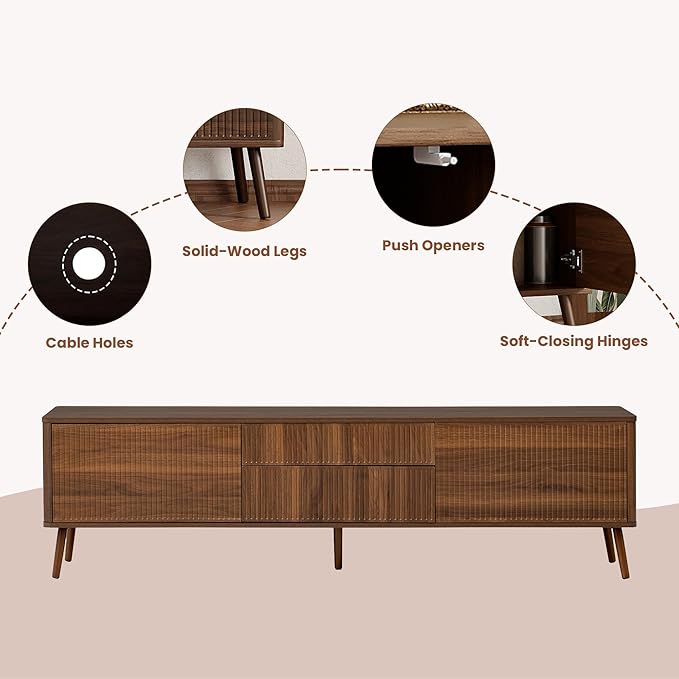 Merax Mid Century 70" TV Stand, Modern Entertainment Center for TVs up to 80", Media Console with Storage, 2 Cabinets & 2 Drawers for Living Room, Office