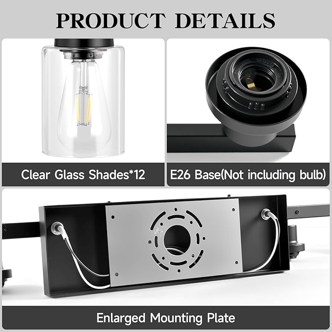 DIKAIDA 12 Light Bathroom Light Fixtures, Black Bathroom Lighting Fixtures Over Mirror Matte Black Modern Vanity Lights Wall Lighting for Mirror Bedroom, Living Room (78.7inch)