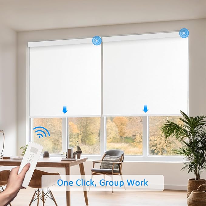COOLWINDS Motorized Blinds with Remote Cordless Automatic Motorized Shades Custom Blinds for Windows Smart Curtains Compatible with Alexa Google Home(Blackout Ivory White,W36 x H72in)