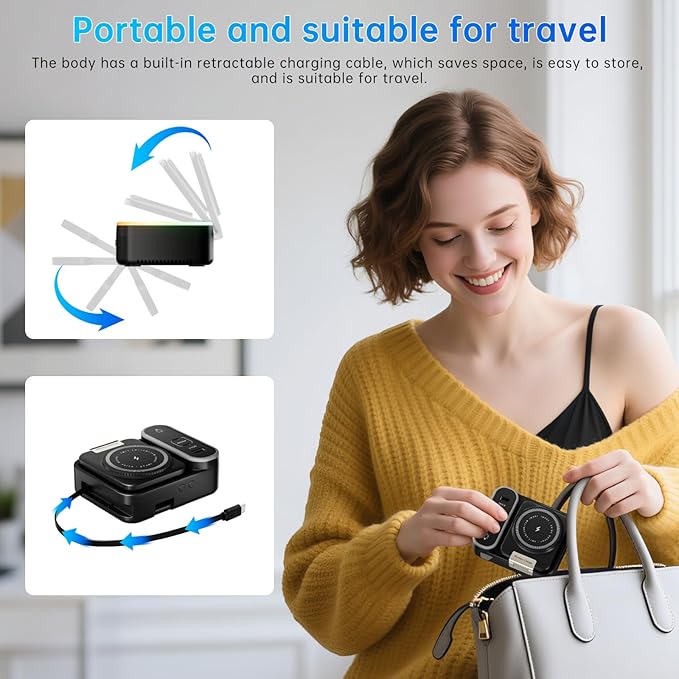 Qi2 Wireless Charger 8in1 Magnetic Wireless Charger Fast Charging Station for iPhone, 65W Fast Foldable Charger with LED Clock, USB-C/A Ports, Multi-Device Charging, Travel charged, MagSafe Compatible
