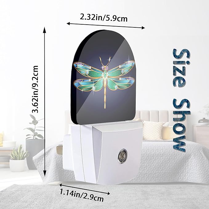Axxitude Green Dragonfly Night Lights Plug into Wall for Girls Boys Room,Night Light LED Lamp Dusk to Dawn Sensor Round Lamp for Bedroom Bathroom Hallway Home Wall Decor Nightlight